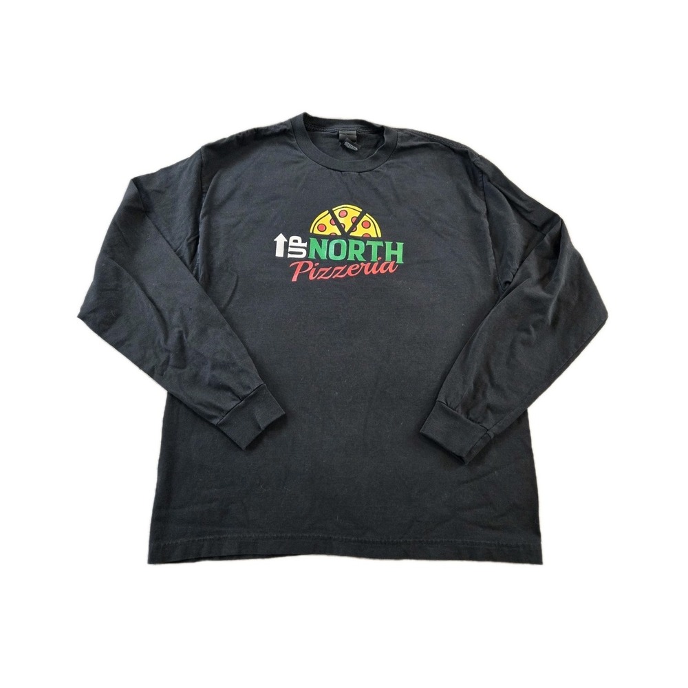 Hanes Unisex Up North Pizzeria Long Sleeve T-shirt 100% Cotton Goldsboro NC LG